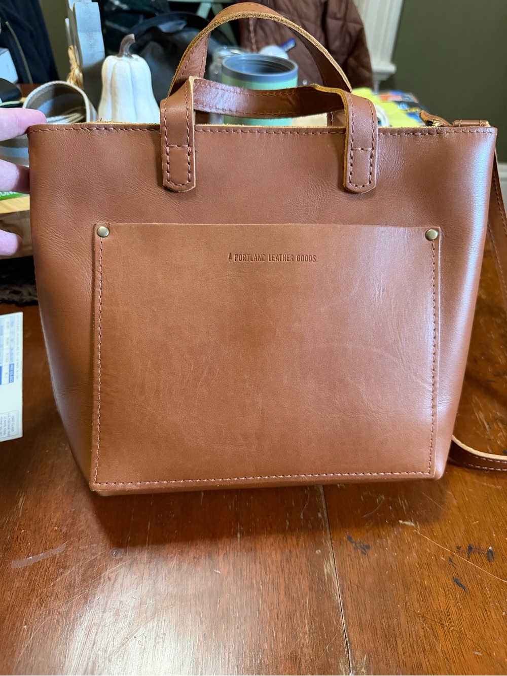 Portland leather honey mini crossbody with zip